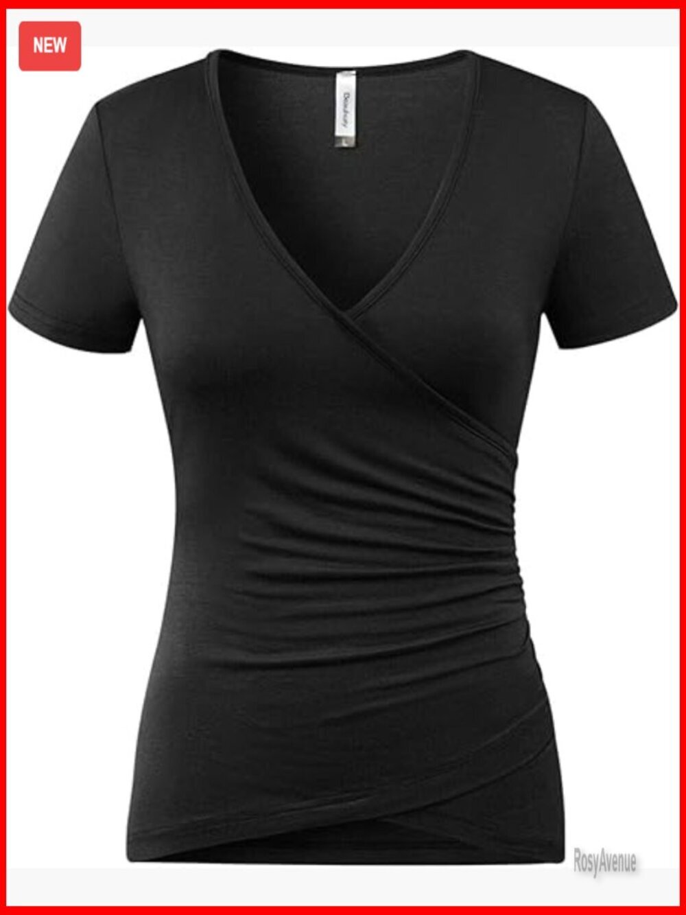 Deep V Neck Slim Fit Ruched Short Sleeve T-Shirt Wrap Top